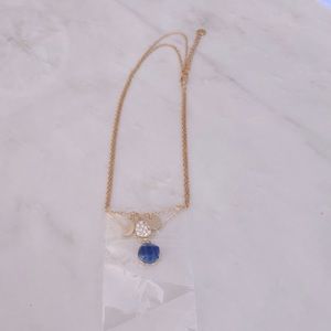 Gold Charm Necklace With Moon & Blue Gem